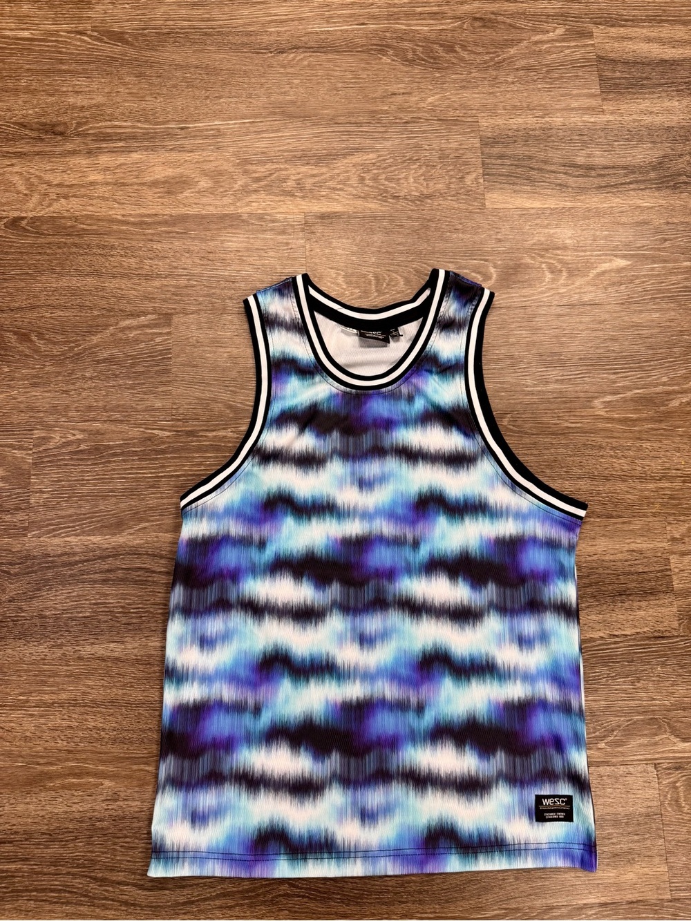 WeSC Digital Static Basketball Tank Jersey Blue Black Men's L Women's XL